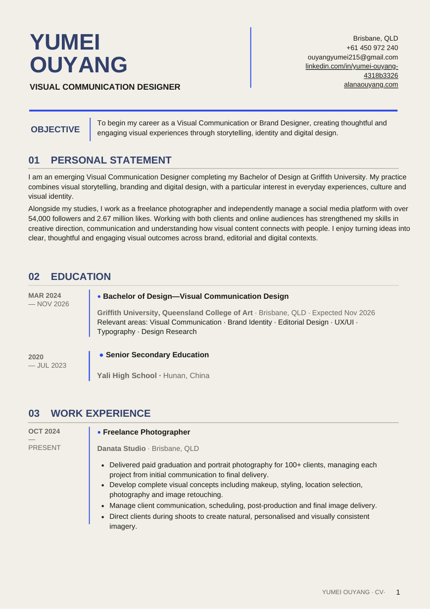 Preview of Yumei Ouyang's double-page CV