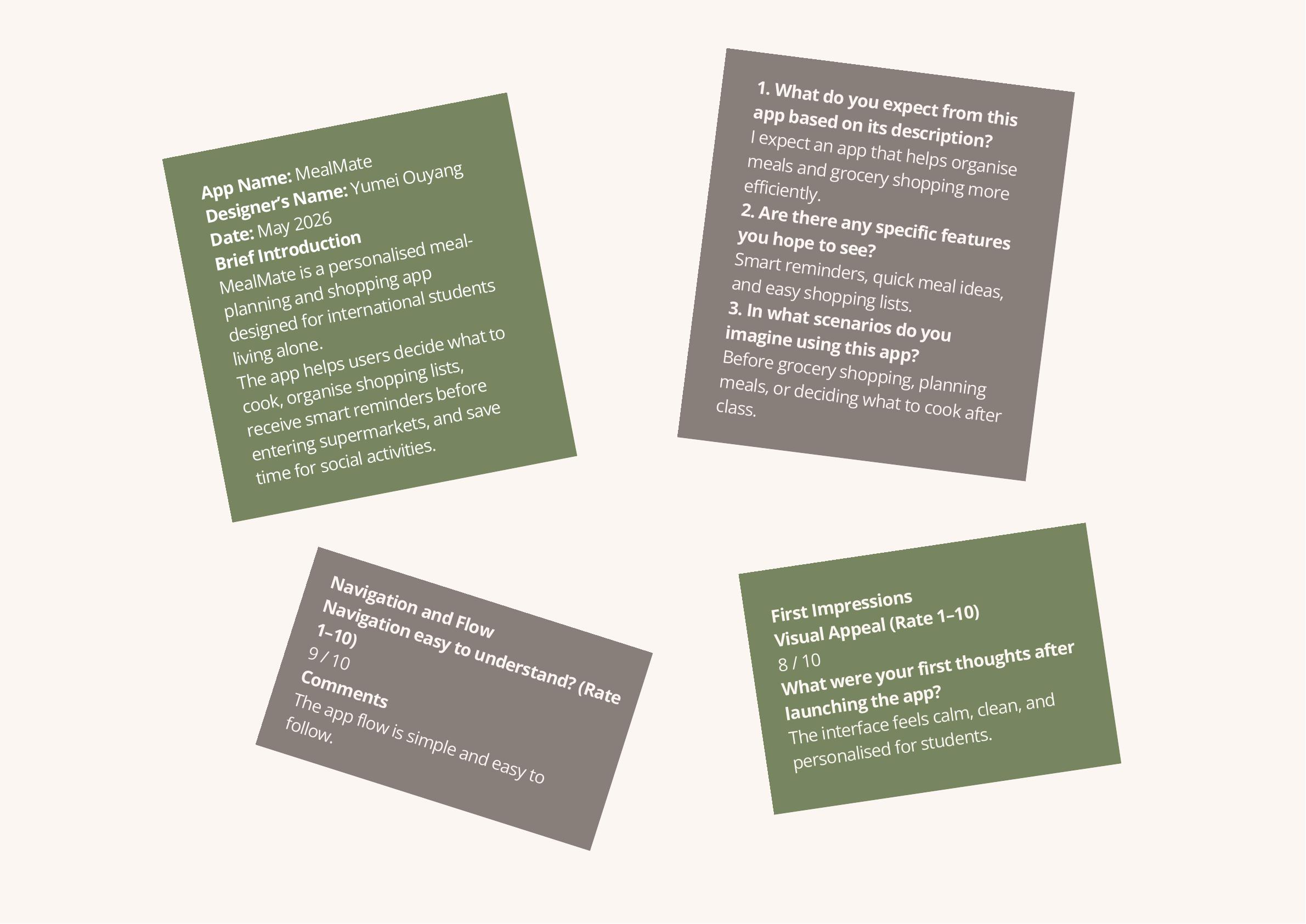 MealMate user testing feedback and interface iteration