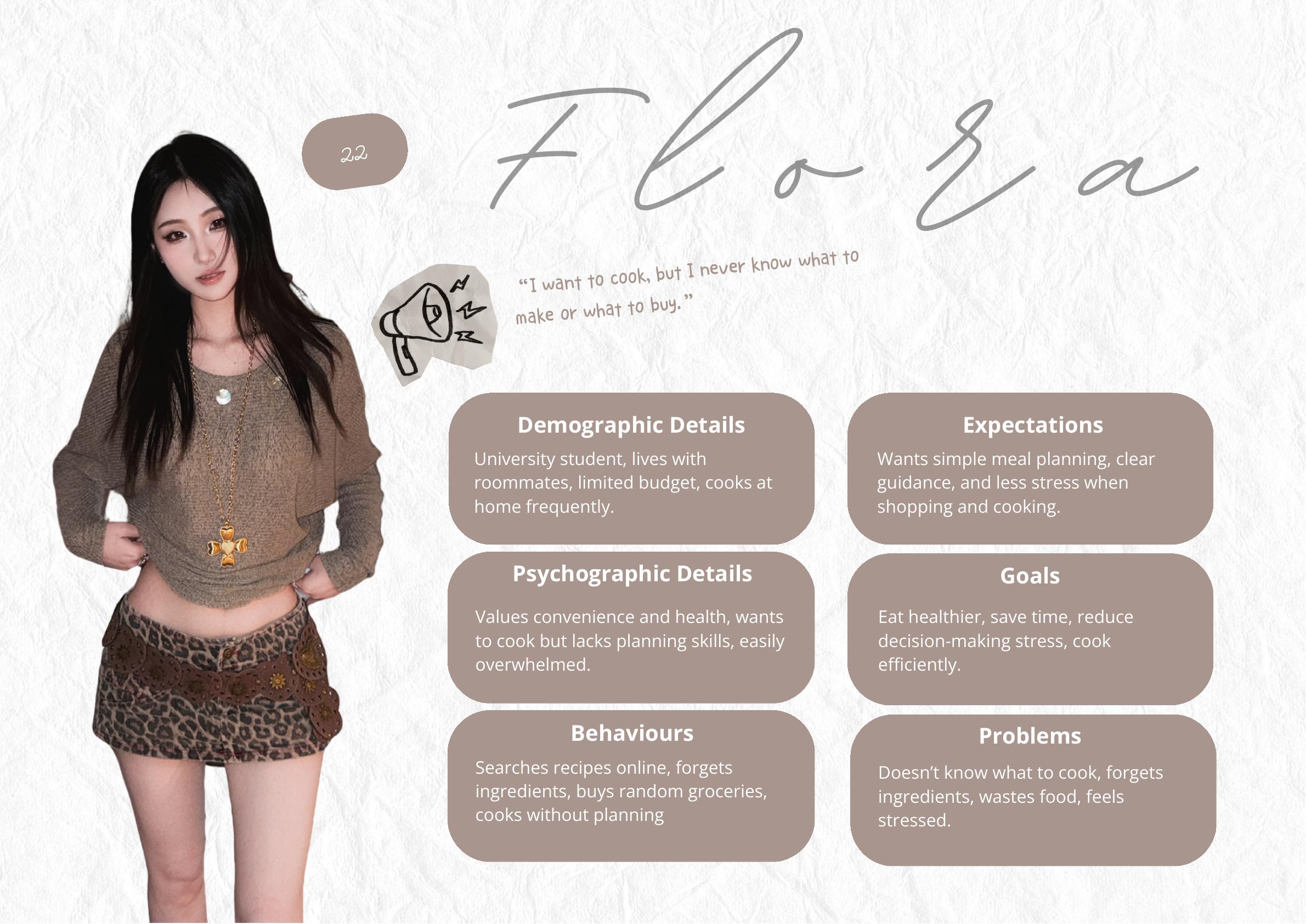 MealMate persona for international student Flora