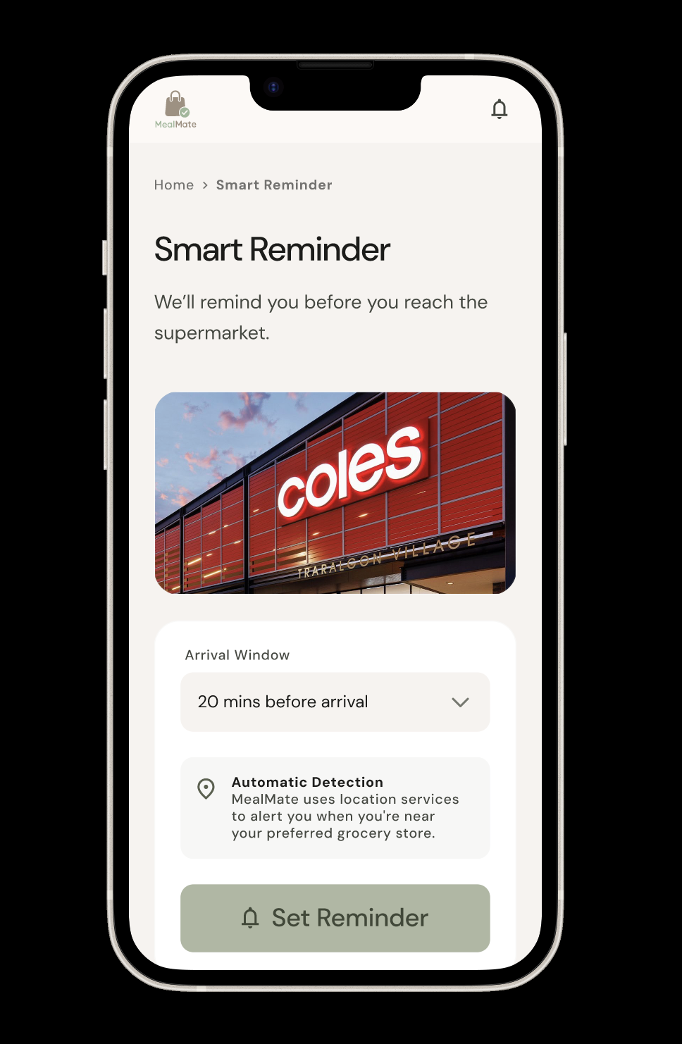 MealMate smart reminder screen