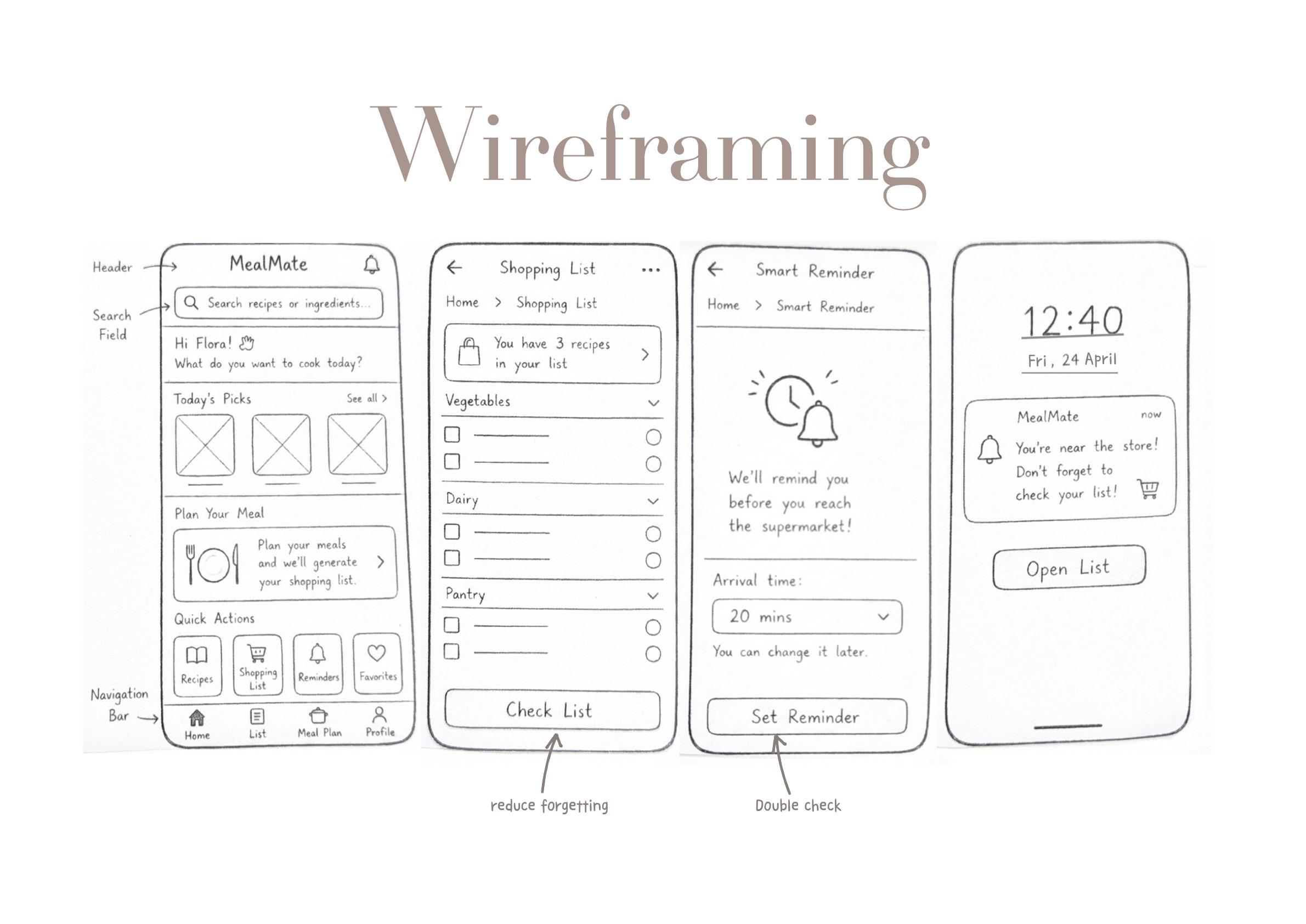 MealMate mobile wireframes