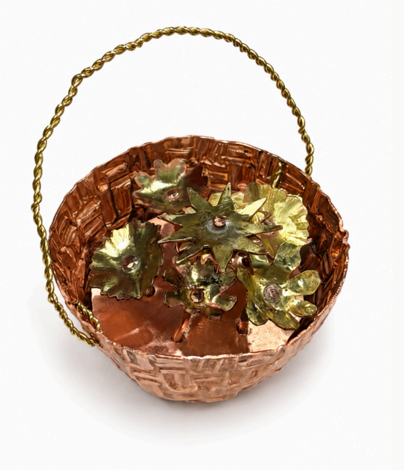 Completed Woven Tension copper and brass basket flower object