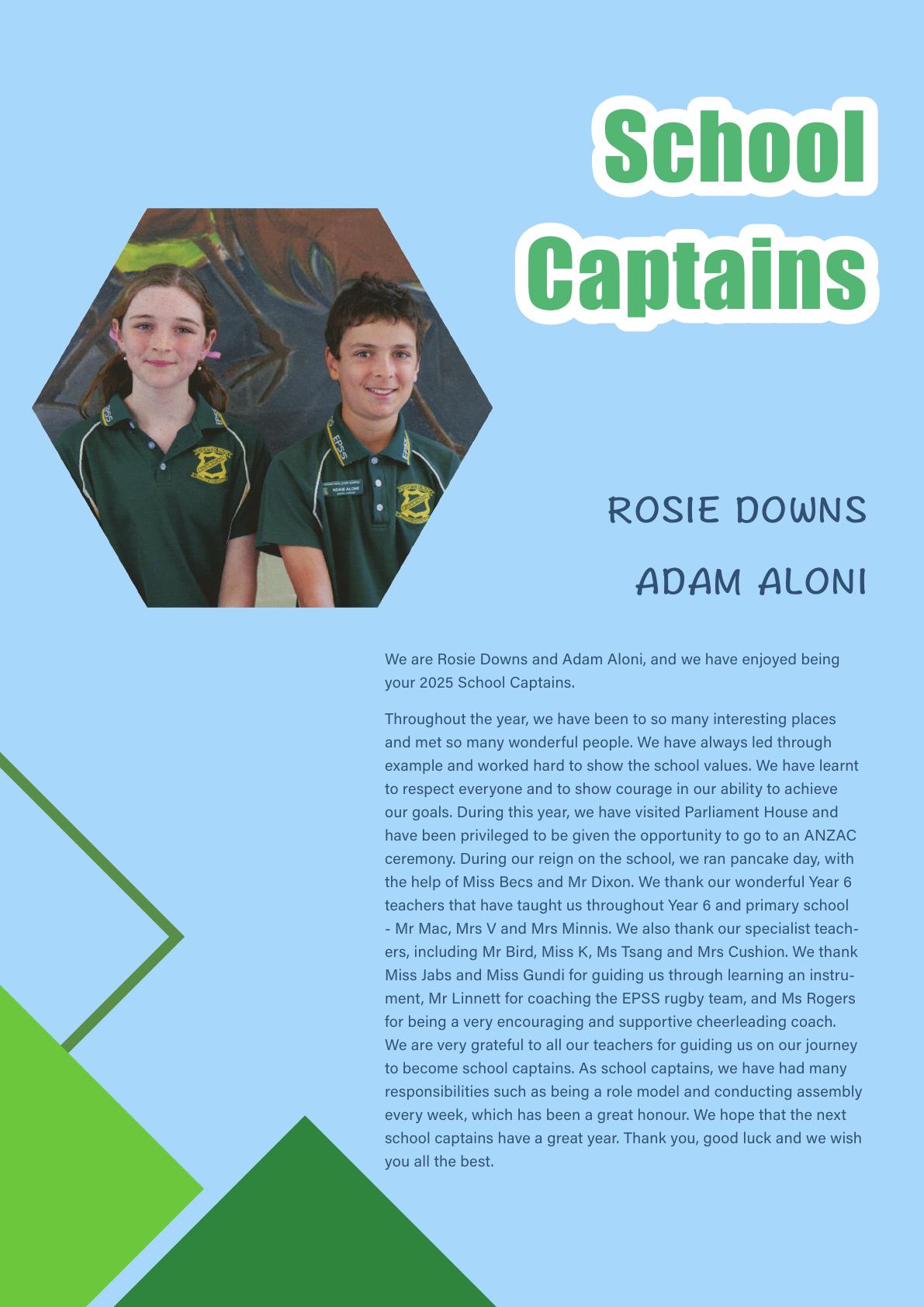 School Captains yearbook page