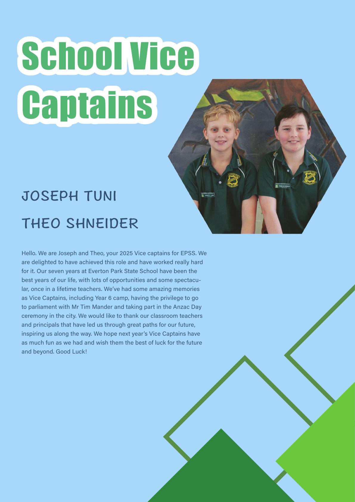 School Vice Captains yearbook page